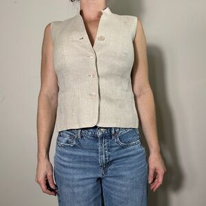 Talbots Irish Linen Cottagecore Beige Vest Size 4 NWT